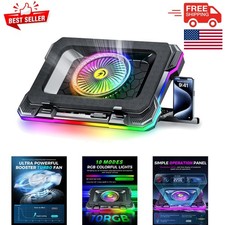 High-Performance RGB Cooling Pad with 5.5" Turbo Fan  Phone Holder - 8 Heights