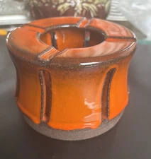 VTG West German Style Fat Lava Orange Drip Glaze Pottery Vase/ashtray 3.5x4.5”