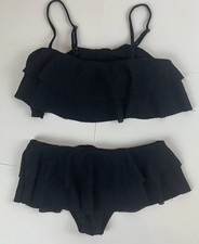 Women's Bathing Suit 2 Piece Size Medium Black Ruffle SHEIN Padded Top