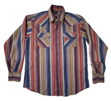 Panhandle Slim Vintage Men's Summer Western Shirt Striped Snaps 16.5 x 36 Large