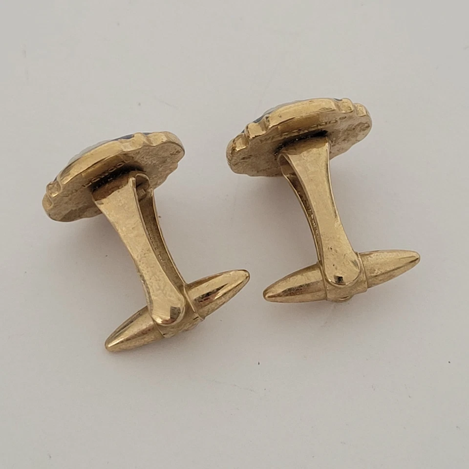 Juego de Gemelos Wedgwood Jasperwear Dorado Azul Tono Griega Musa Mujer Redondo Inglaterra Foto 4 de 4