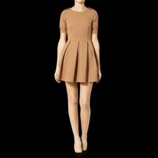 Zara Woman Brown Pleated Short 78% Cotton Stretch Dress Size M #402