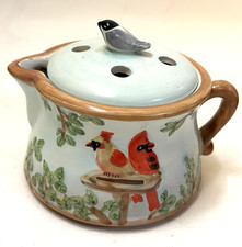 Mud Pie Cardinals & Robin Bird TeaPot Vase - Flower Frog With Four Holes In Lid