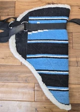 Bareback Saddle Pad Blue Black Aztec Western Navajo Fleece Lined Serape