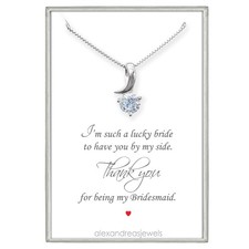 Sterling Silver Crystal Necklace Bridesmaid Gift Bridal Party 18" 2" Extender