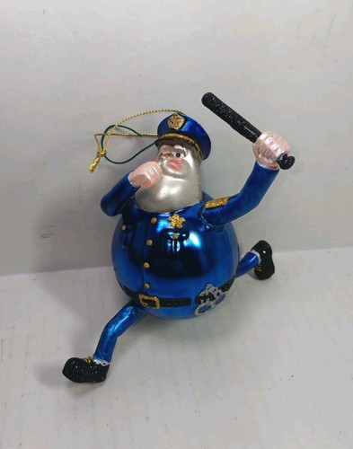 Vintage mundgeblasenes Glas laufender Polizist Weihnachtsschmuck