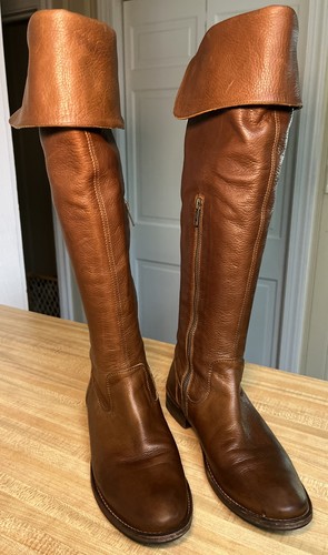 Frye Shirley OTK Riding Boots Brown Leather Side Zip Women’s Size 8.5B - Picture 1 of 21