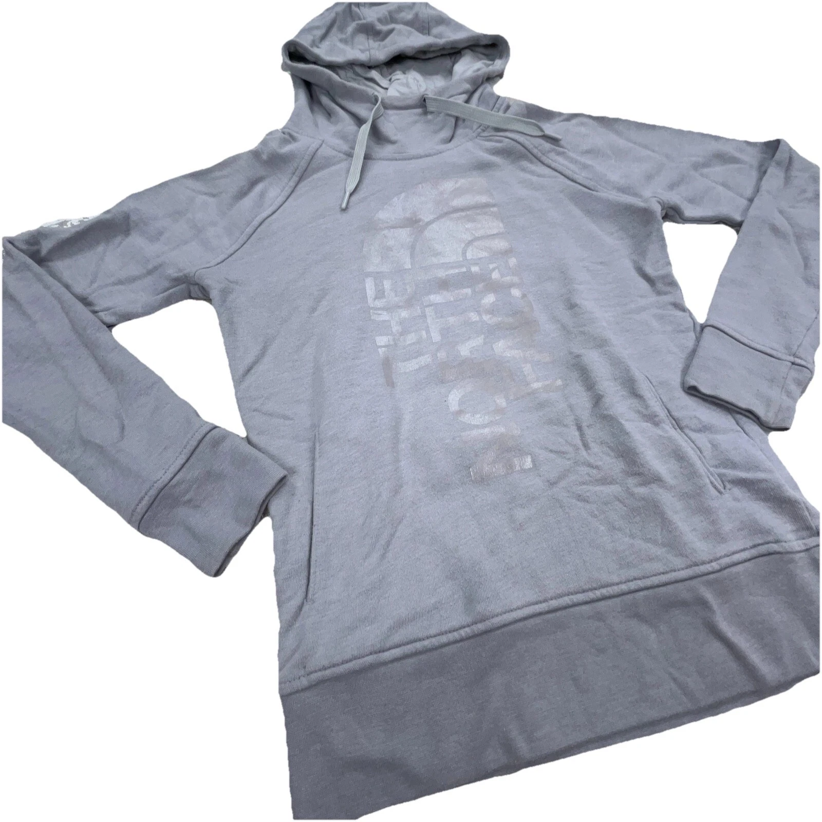 VETEMENTS Felpa con cappuccio North Face donna piccola grigia maglione Spell Out escursionismo donna