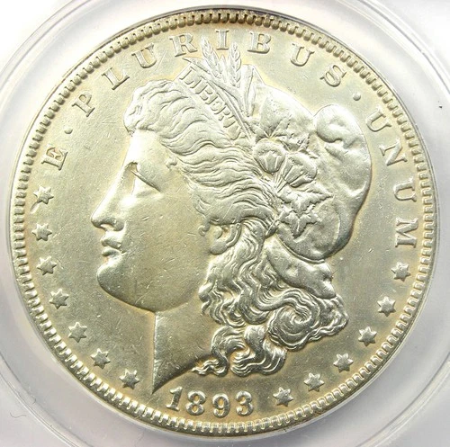 1893 Morgan Silver Dollar $1 Coin - Certified ANACS AU50 Details - Rare Date!