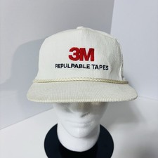 Vintage 3M Repulpable Tapes White Corduroy Snapback Hat Embroidered