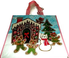 CHRISTMAS ~ Reusable Tote Bag ~ 20" X 18" X 8" ~ GINGERBREAD HOUSE/COOKIES