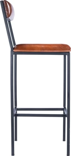 Industrial Leather Bar Stool with Iron Frame by Butler - Picture 4 of 4