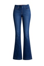SPANX Women  s Large Tall High Rise Flare Jeans Dark Indigo Denim Pull On Shaping