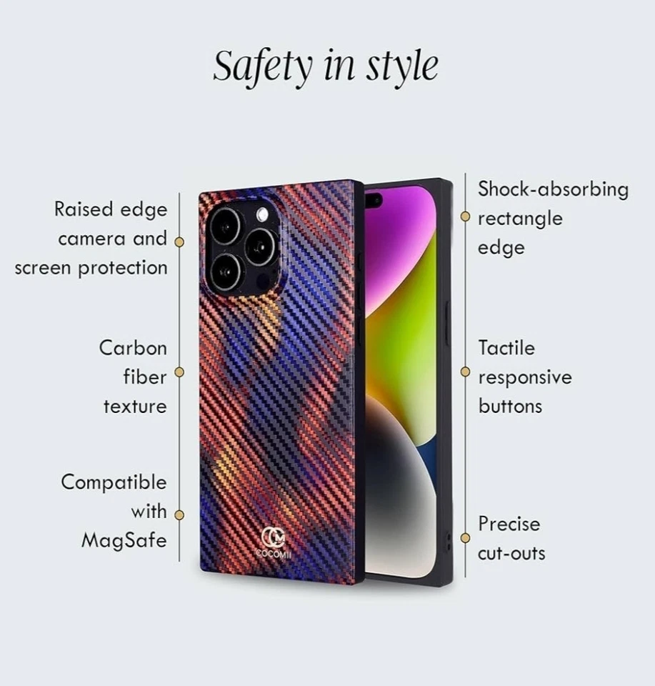 Capa iPhone 14 Pro de fibra de carbono OCOOMI (vermelha/azul) - Imagem 4 de 4