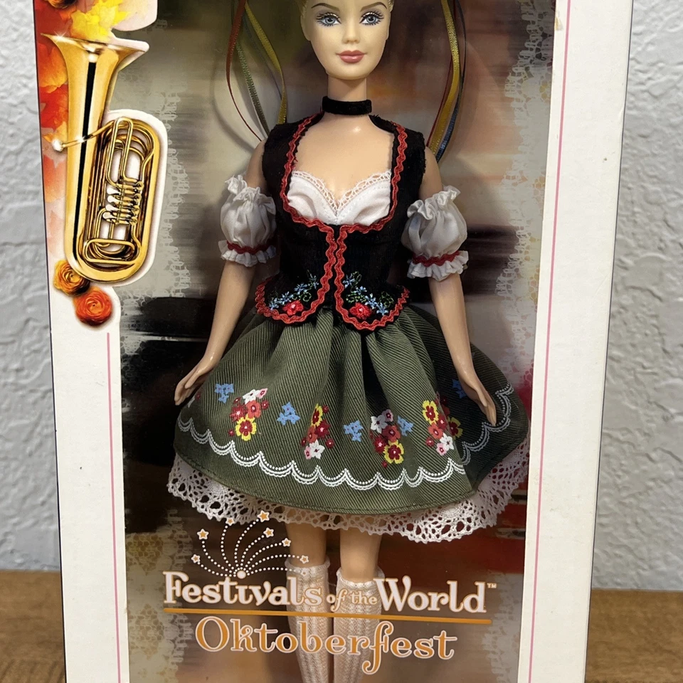 Muñeca Barbie Oktoberfest Festivales del Mundo 2006 Mattel J0929 Etiqueta Rosa Foto 3 de 4
