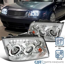 Fit 99-05 Jetta Bora Mk4 LED Halo Clear Projector Headlights Head Lamps w/ Fog
