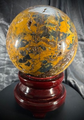 Fantastic 8'' Druzy Pietersite Sphere With Wood Swivel Stand 21lb 15oz