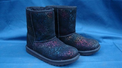 Black Sparkle UGG Boots SZ 4 Youth Classic Ankle High Sherpa Lining Mid Calf