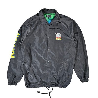 RIPNDIP NERMBY COACH JACKET BLACK - MEN S SIZE LARGE - RAINBOW CAT GRAPHIC