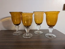 Artland Iris 12 Oz Amber Seeded Bubble Hand Blown Glass Goblets