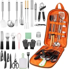 Camping Cooking Utensil Set - 33 Pcs Camping Cookware Set Portable Car Camp E...
