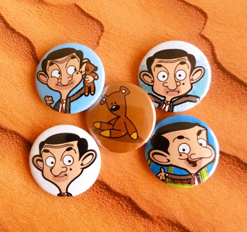 Mr Bean Badge Button Set 25mm 1" Pins Pinback Rowan Atkinson Teddy 1990's - Picture 7 of 12