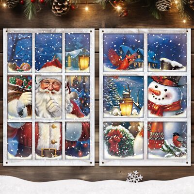 2 Pcs Christmas Santa Claus and Snowman Window Cover Decoration Xmas Window S...