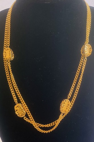 Kenneth Jay Lane KJL 48" goldfarbene lange filigrane Halskette