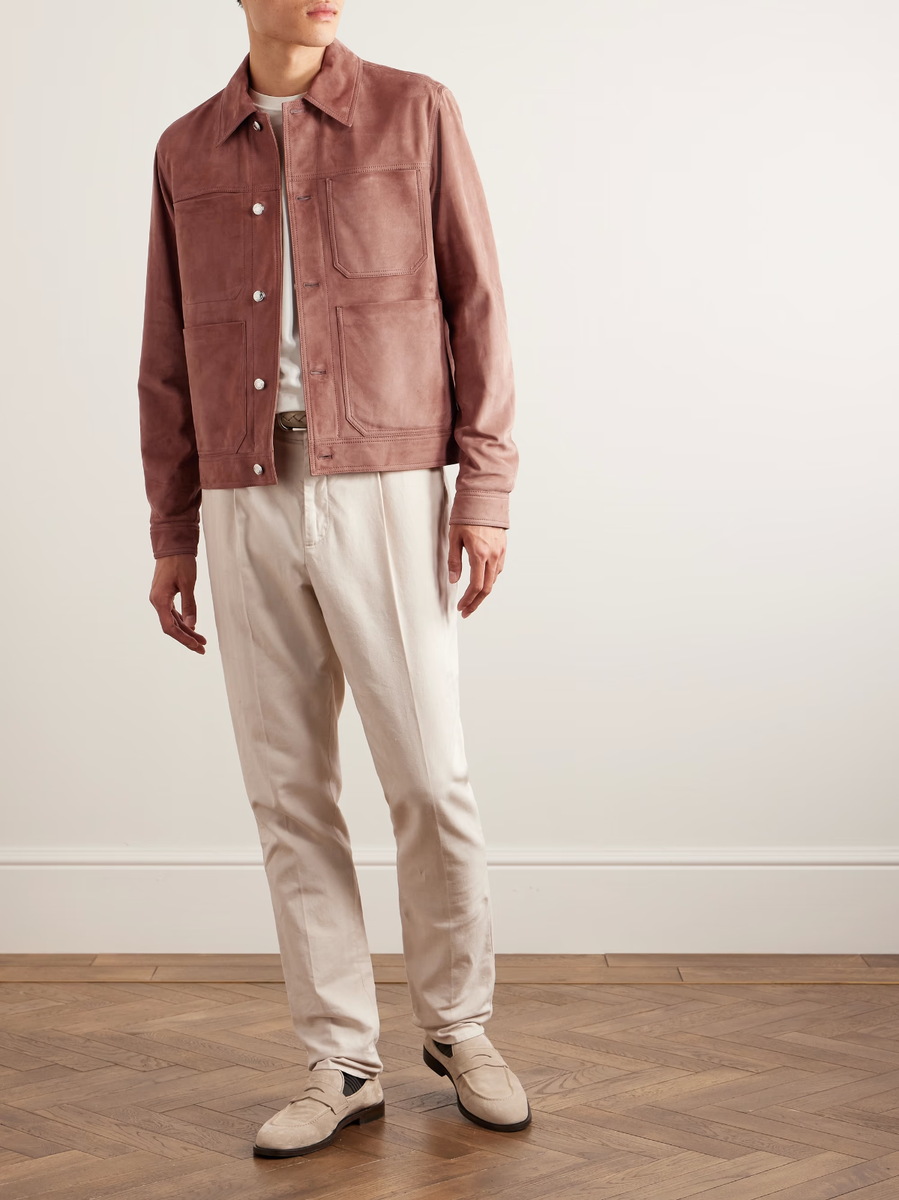 Mens Pink Suede Jacket Leather Trucker Jacket For Men Pink Pure