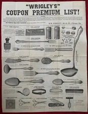 19th C. Wrigley’s Juicy Fruit Chewing Gum Retailer Coupon Premium List Poster