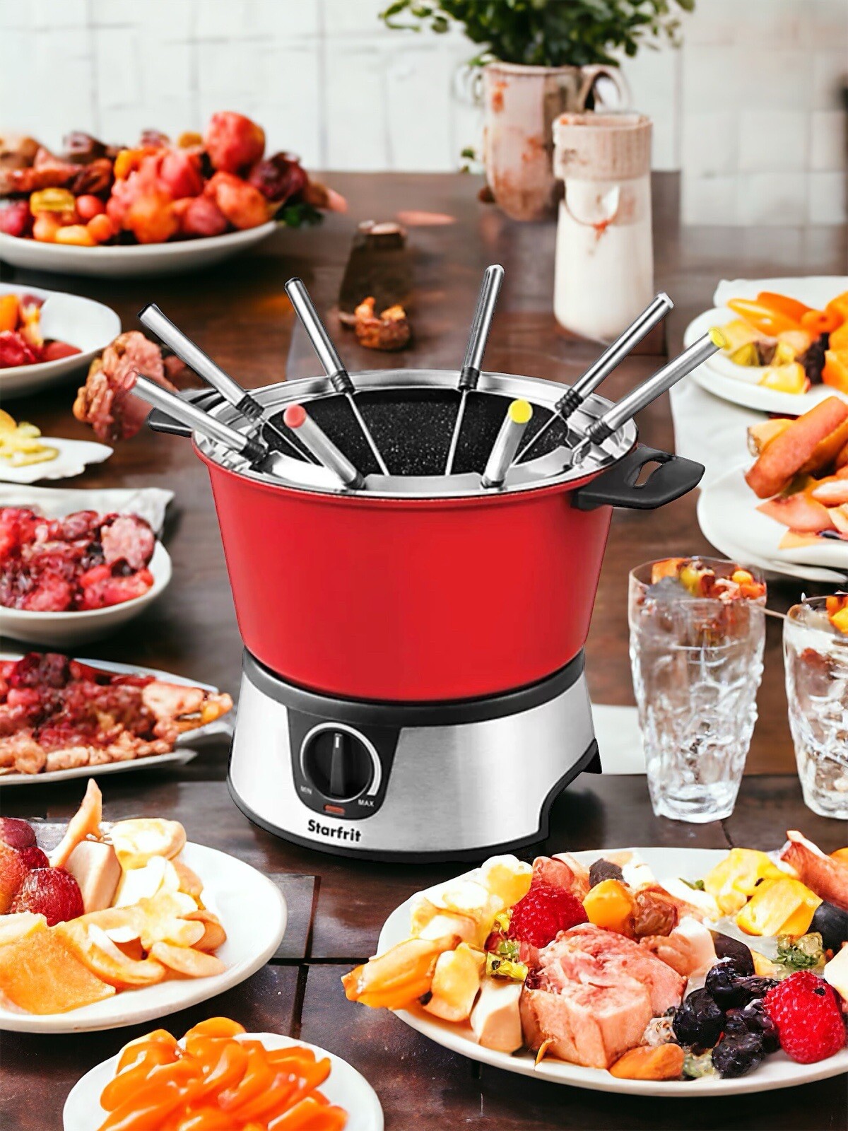 Starfrit The Rock Electric 13 pc Fondue Set, Red New Open Box Tested