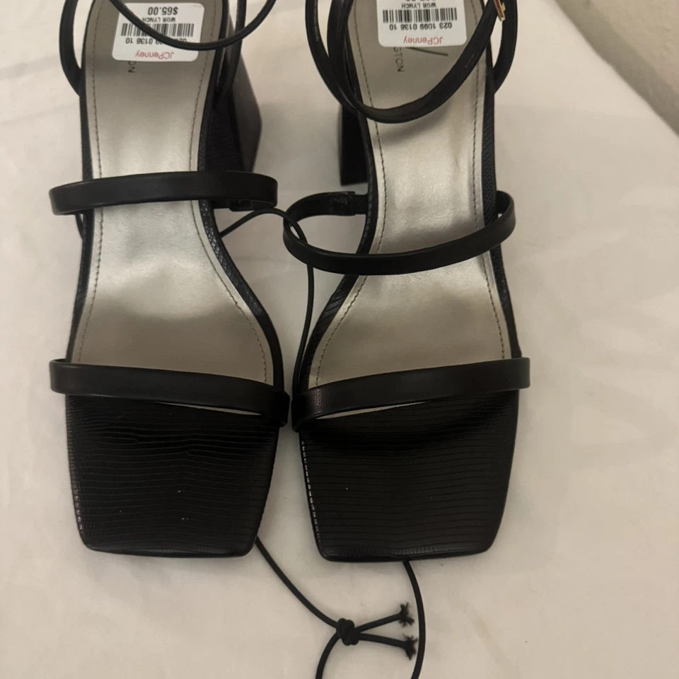 Worthington Mujer Pico Tacón Sandalia Negra Tacón Alto Bloque Correa Tobillo Talla 9.5 Foto 4 de 4