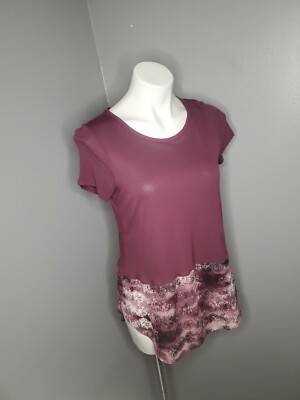  Simply Vera Wang  Short Sleeve Blouse Top S Wine Plum 