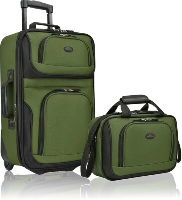 U.S. Traveler Rio CarryOn Suitcase 21'' Softside Rolling Expandable Set Evergreen