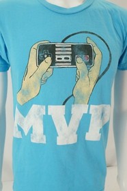 LOCAL CELEBRITY HOLLYWOOD MVP NINTENDO NES CONTROLLER LIGHT BLUE SHIRT SIZE S