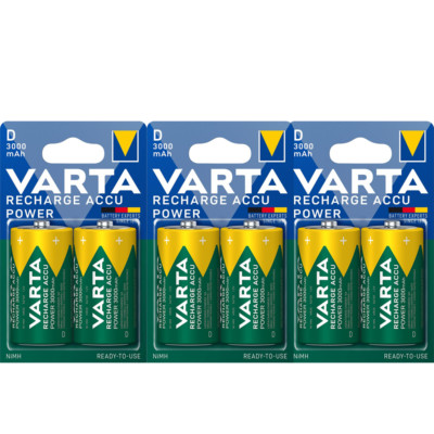 6 x Varta Recharge Accu Power D 3000 mAh Ready-To-Use