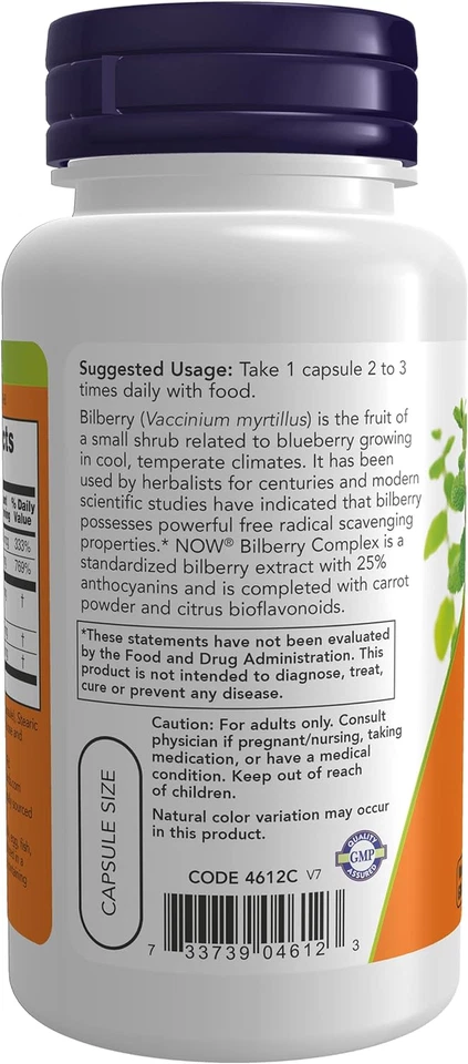 Complejo de arándano NOW Foods 80 mg con betacaroteno y riboflavina 100 cápsulas vegetales Foto 3 de 4