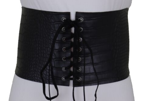 Women Black Corset Western Stylish Look Fashion Belt Faux Crocodile Leather M - Afbeelding 1 van 20