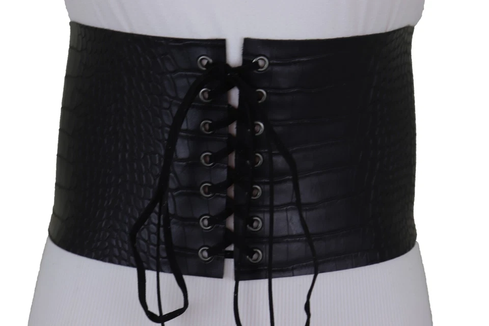 Women Black Corset Western Fashion Belt Faux Crocodile Leather Waistband Size M - Image 2 of 4