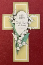 Vintage CAROLE GOOD Happy Easter Bookmark 1 COR. 15:57 Thanks God Giveth Victory