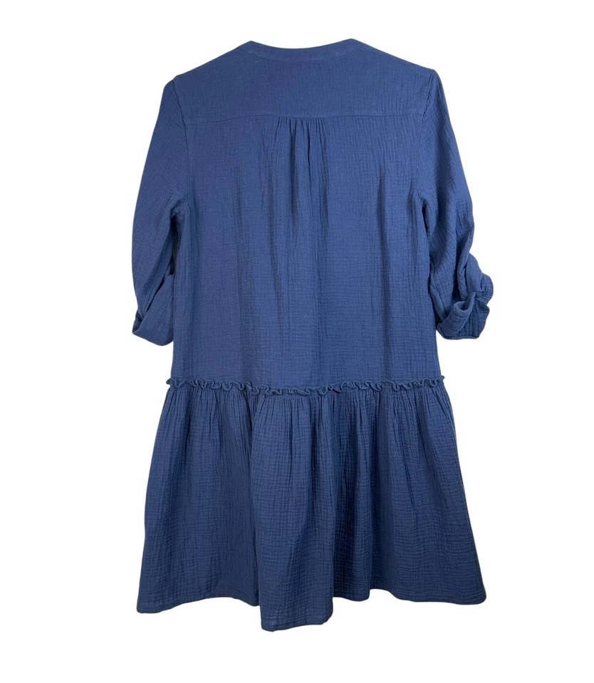 Vestido Carve Designs Blair Algodón Orgánico Botón Frontal Volantes Detalle Azul Marino Talla S Foto 3 de 4