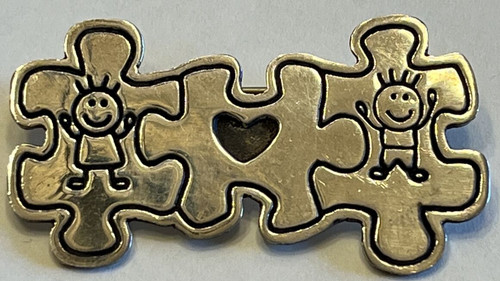 Vintage "EFS" Mexico 925 Sterling Silver Children Jigsaw Puzzle Brooch Pin 7g