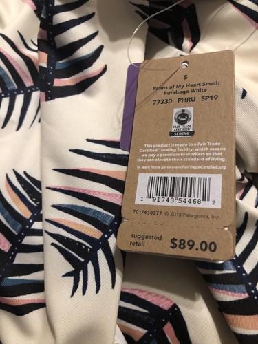 Patagonia Women's Glassy Dawn Tankini Top Sz Small Palms Rutabaga White NWT $89 - Picture 4 of 4