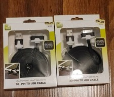 30 Pin To Usb Cable For Ipad/Iphone/Ipod 3GS/4G/4S. 2pk