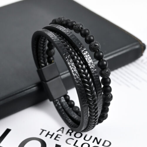 Faux Leather Braided Surfer Wristband Bracelet Charms Beaded Bangle Men Gift - Picture 14 of 27