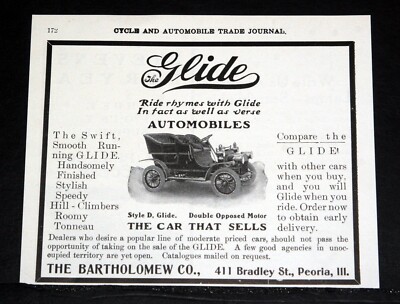 1905 OLD MAGAZINE PRINT AD, BARTHOLOMEW, GLIDE STYLE 