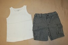 Toddler Boys Outfit WHITE TANK TOP Cargo Shorts FADED BLACK Vertical Stripes 2T