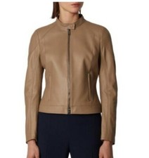 Hugo Boss Camel Saflama Leather Lamb Jacket Size 14 Rrp £525