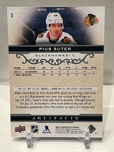 2021-22 UD Artifacts Pius Suter Silver #5 Chicago Blackhawks - Picture 2 of 2