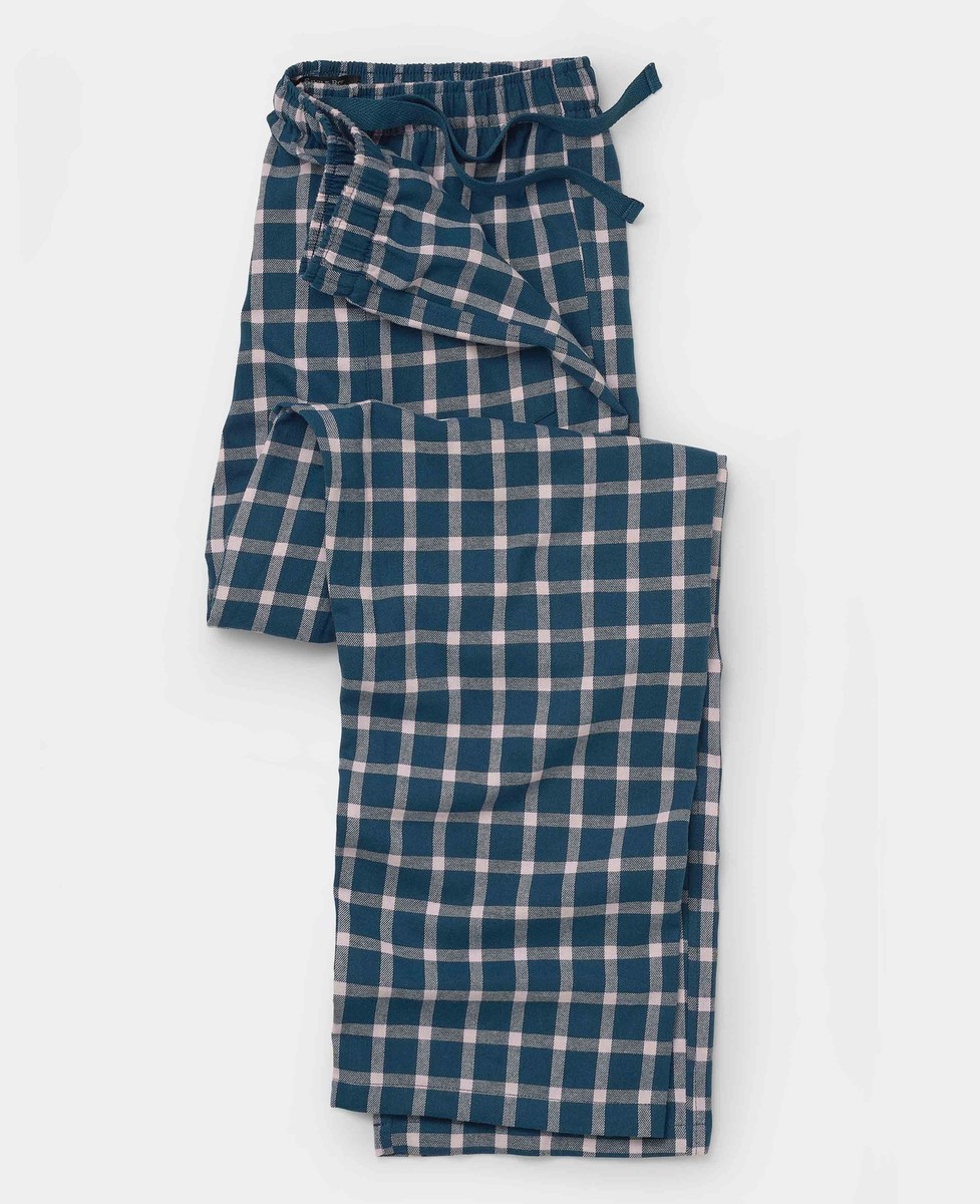 Savile Row Company Men's Navy Pink Check Brushed Cotton Lounge